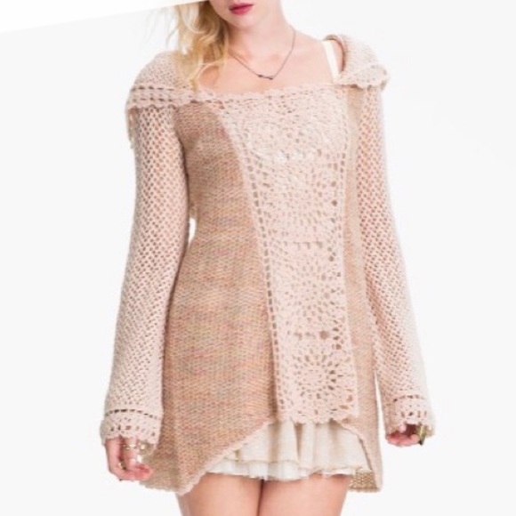 Free People Sweaters - [Free People] Merci Knit Crochet Pullover Hoodie